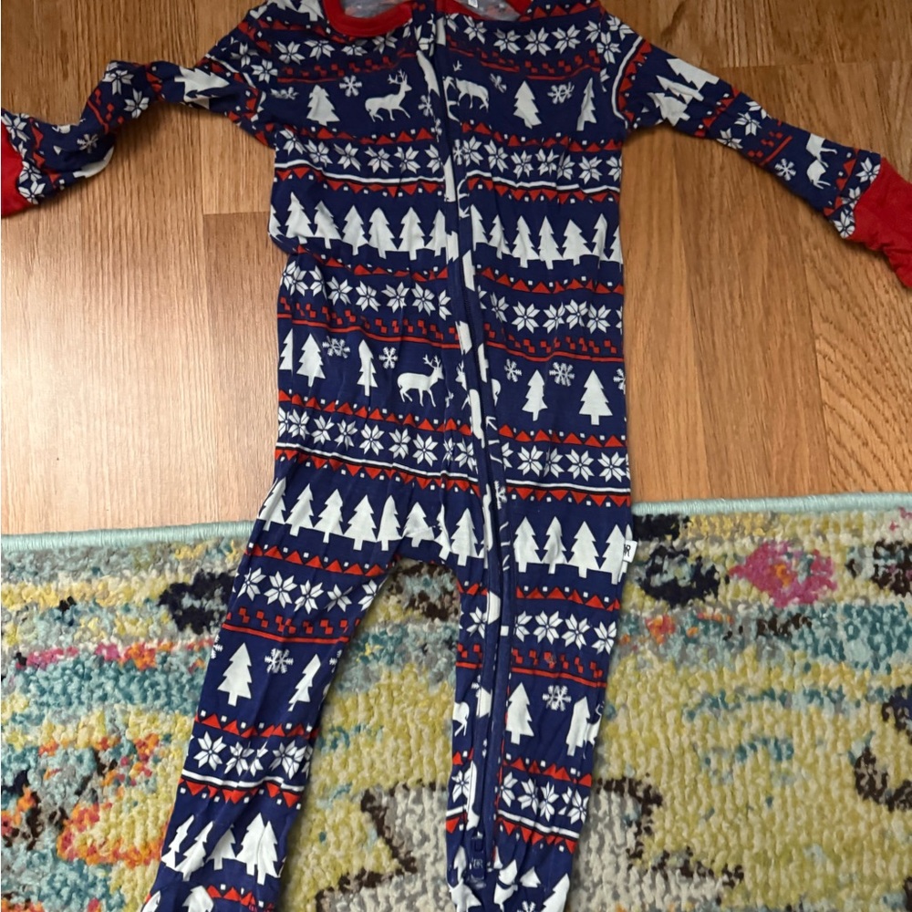 Bums and Roses Deer Santa Print Footie Pajamas